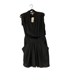 BCBGeneration Womens Mini Dress Draped Size 8 Black Shift Faux Wrap Pleated NWT